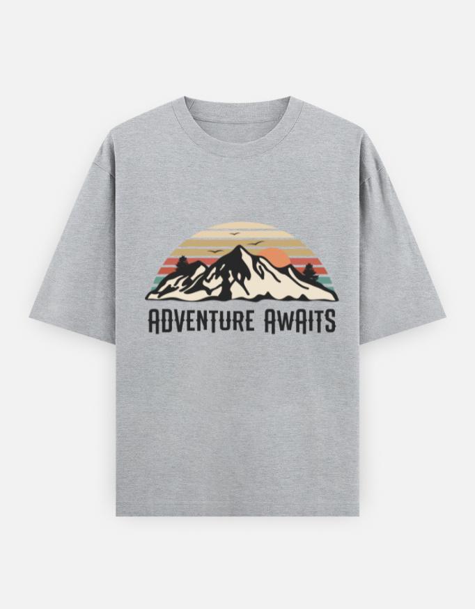 " Adventure Awaits" Unisex Oversized Graphic Tees - Image 2